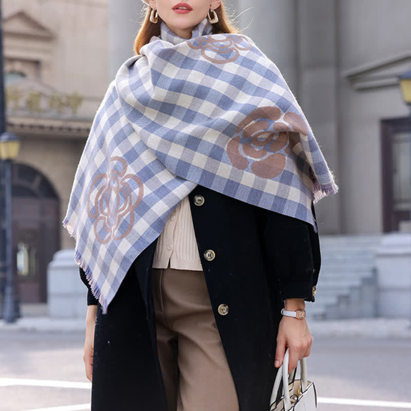 Écharpe unisexe à imprimé floral et à carreaux avec bordure à pampilles