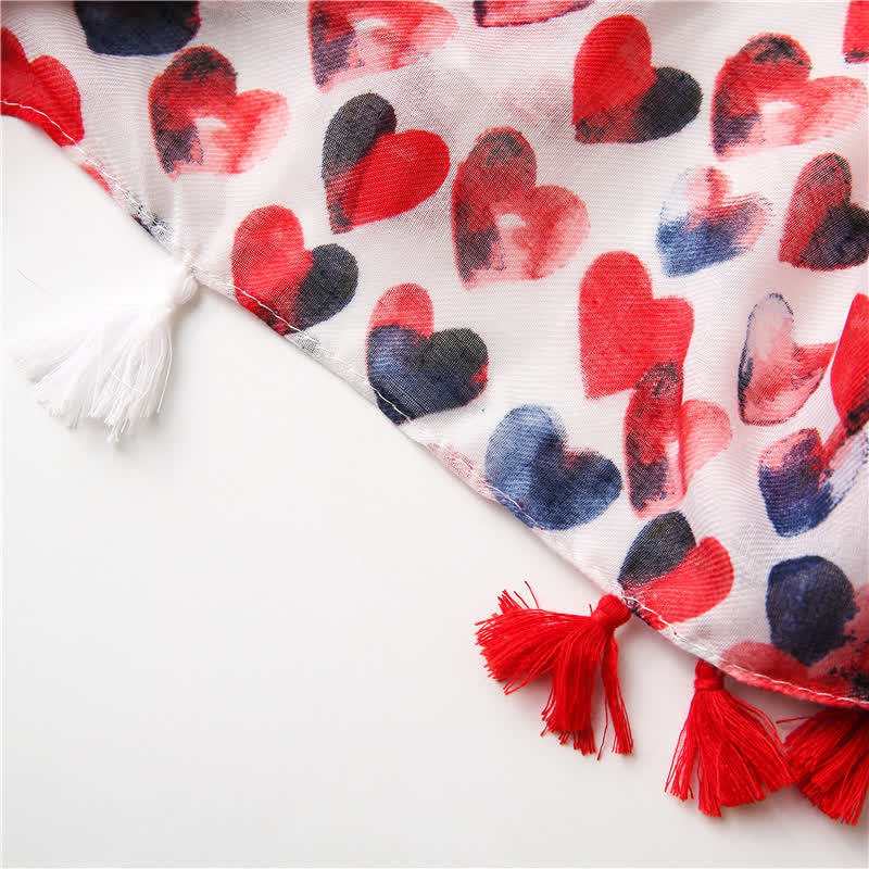 Foulard fin à pompon en forme de cœur rouge pour femme