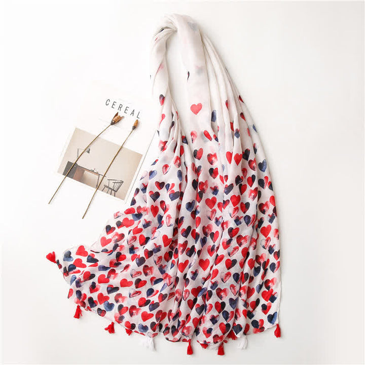 Foulard fin à pompon en forme de cœur rouge pour femme