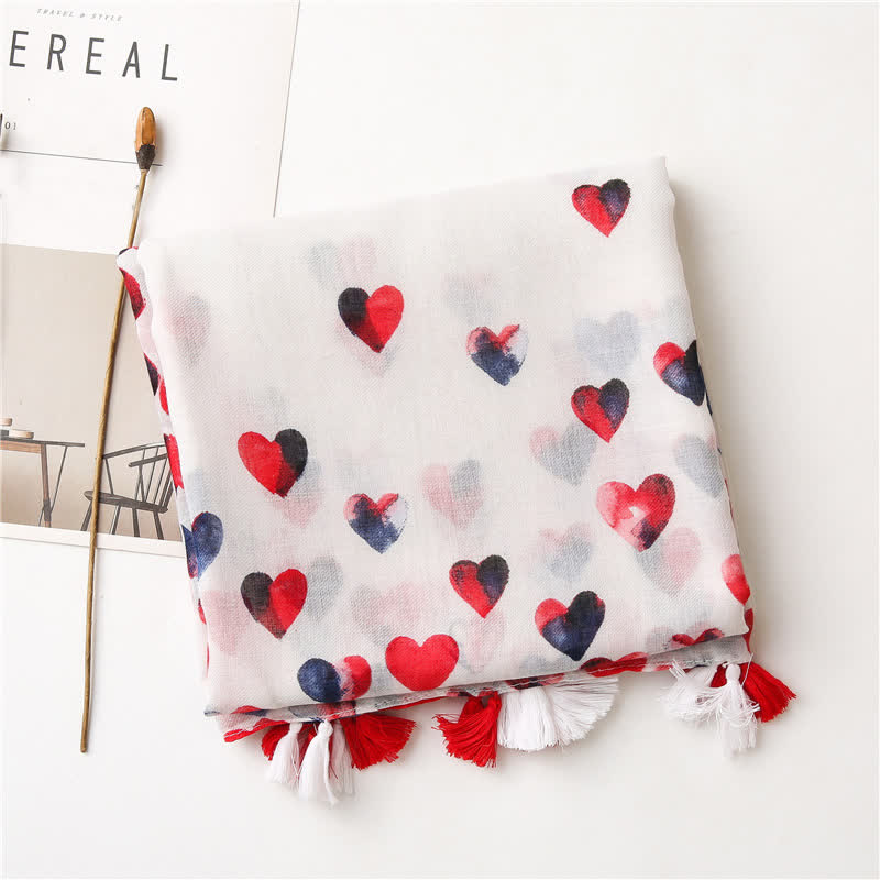 Foulard fin à pompon en forme de cœur rouge pour femme