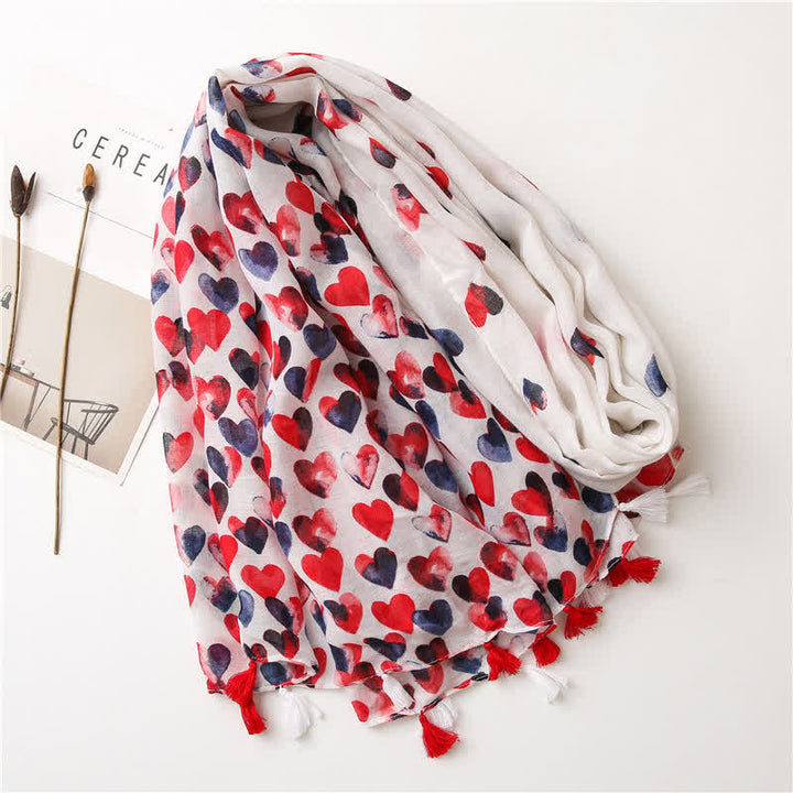 Foulard fin à pompon en forme de cœur rouge pour femme