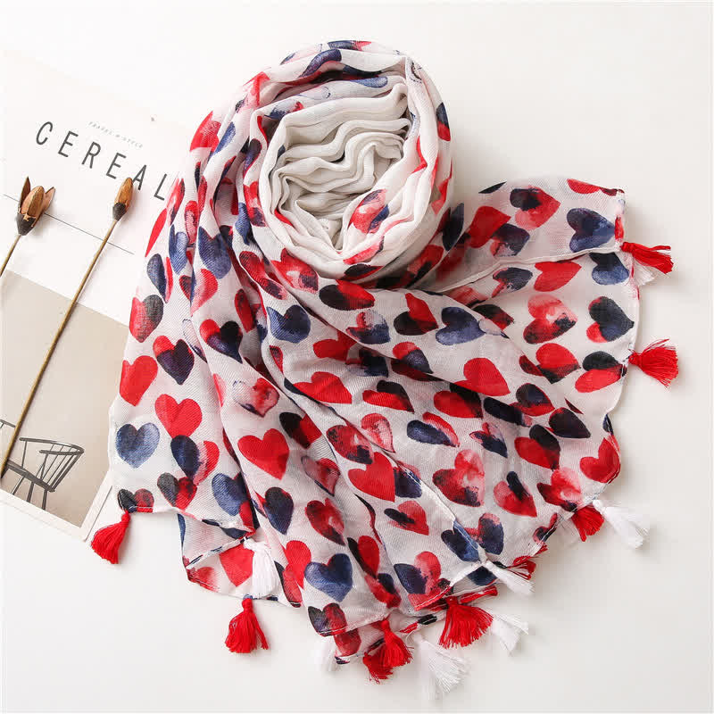 Foulard fin à pompon en forme de cœur rouge pour femme