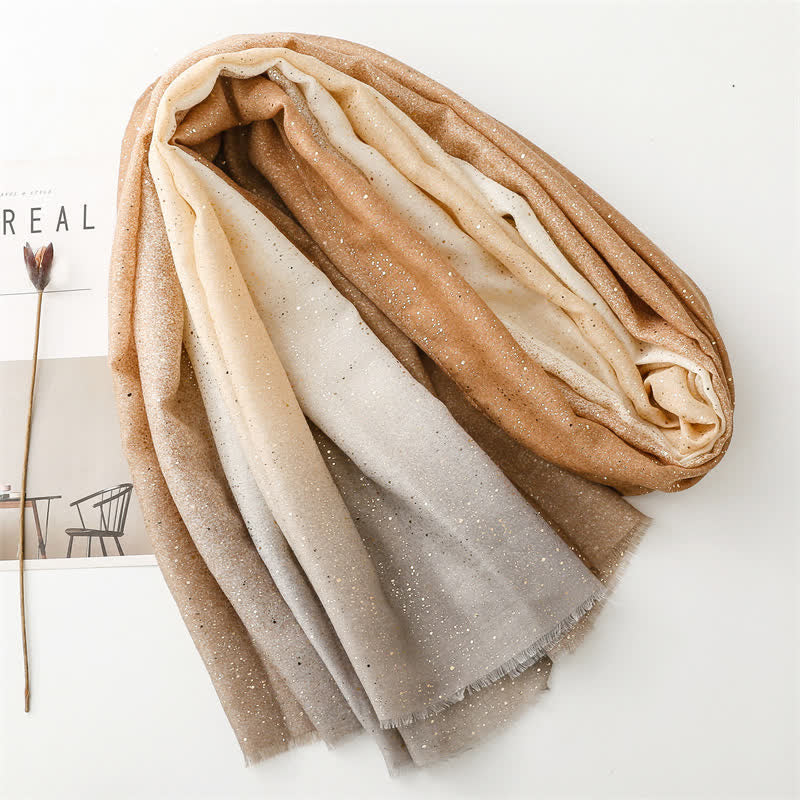 Écharpe fine élégante à imprimé feuille pour femme avec dégradé de couleurs