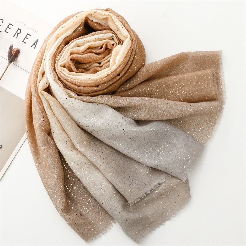 Écharpe fine élégante à imprimé feuille pour femme avec dégradé de couleurs