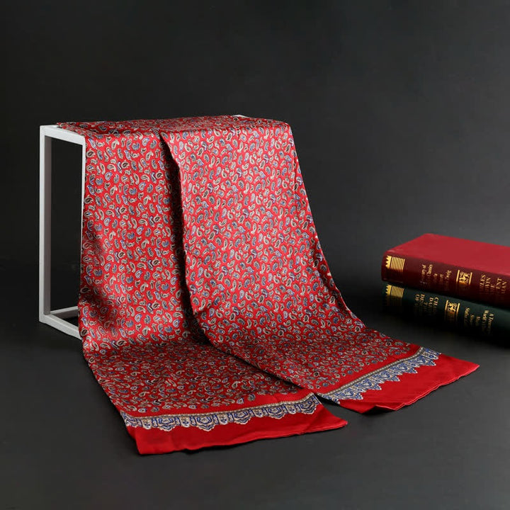 Écharpe longue en pure soie de luxe en crêpe satin pour homme