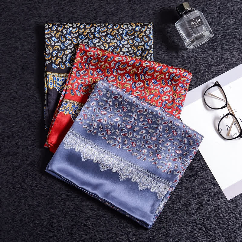 Écharpe longue en pure soie de luxe en crêpe satin pour homme