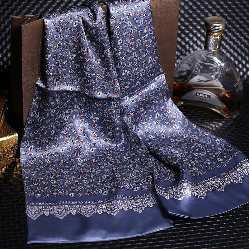 Écharpe longue en pure soie de luxe en crêpe satin pour homme