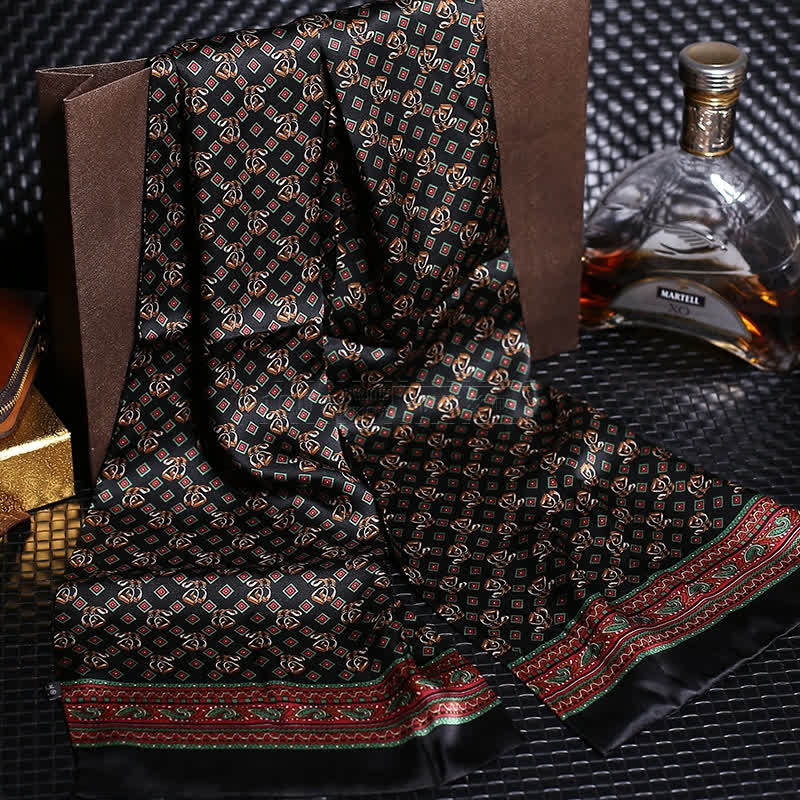 Écharpe longue en pure soie de luxe en crêpe satin pour homme