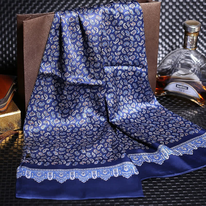 Écharpe longue en pure soie de luxe en crêpe satin pour homme