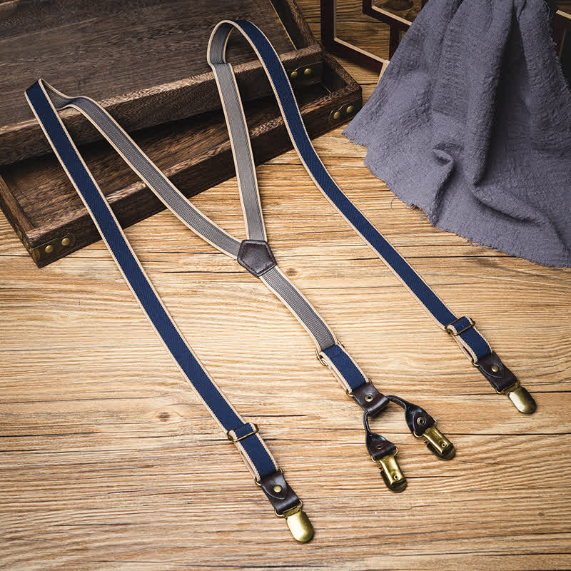Bretelles élastiques décontractées bleu marine à 6 clips et dos en Y pour pantalon