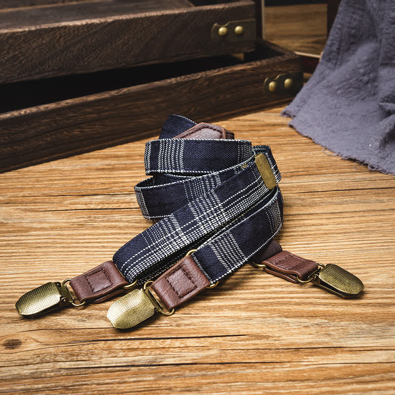 Bretelles élastiques à motif écossais noir et gris dans le dos en Y