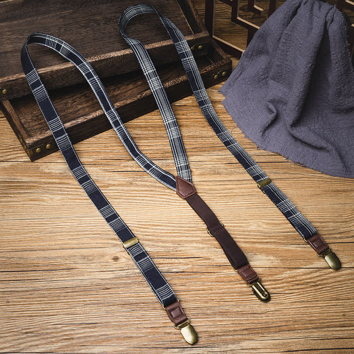 Bretelles élastiques à motif écossais noir et gris dans le dos en Y