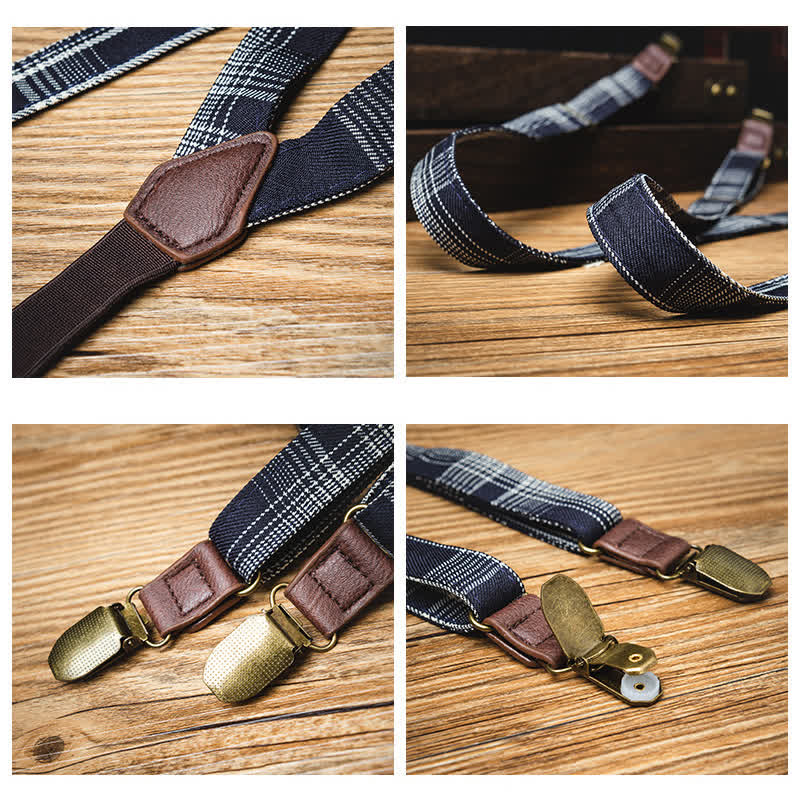 Bretelles élastiques à motif écossais noir et gris dans le dos en Y