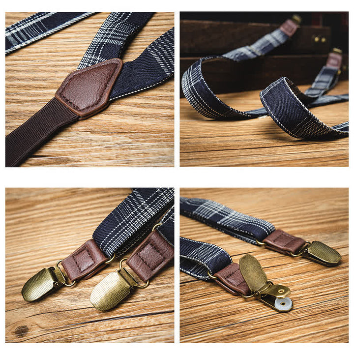 Bretelles élastiques à motif écossais noir et gris dans le dos en Y