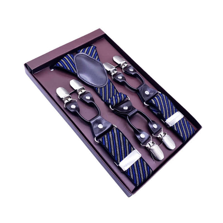 Bretelles réglables à 6 clips en tissu cachemire à carreaux rayé classique