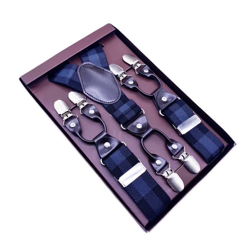 Bretelles réglables à 6 clips en tissu cachemire à carreaux rayé classique