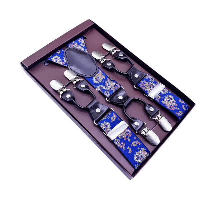 Bretelles réglables à 6 clips en tissu cachemire à carreaux rayé classique