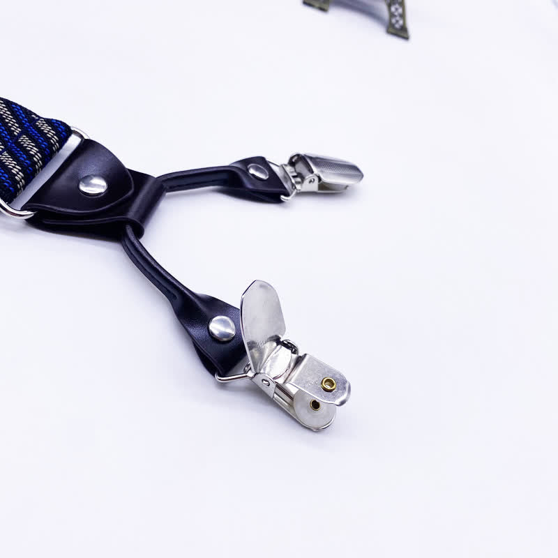 Bretelles réglables à 6 clips en tissu cachemire à carreaux rayé classique