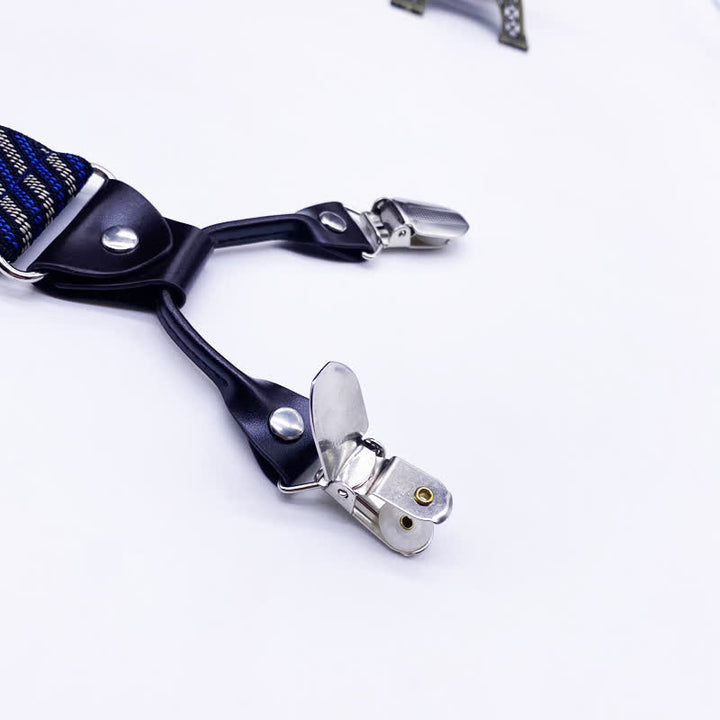 Bretelles réglables à 6 clips en tissu cachemire à carreaux rayé classique