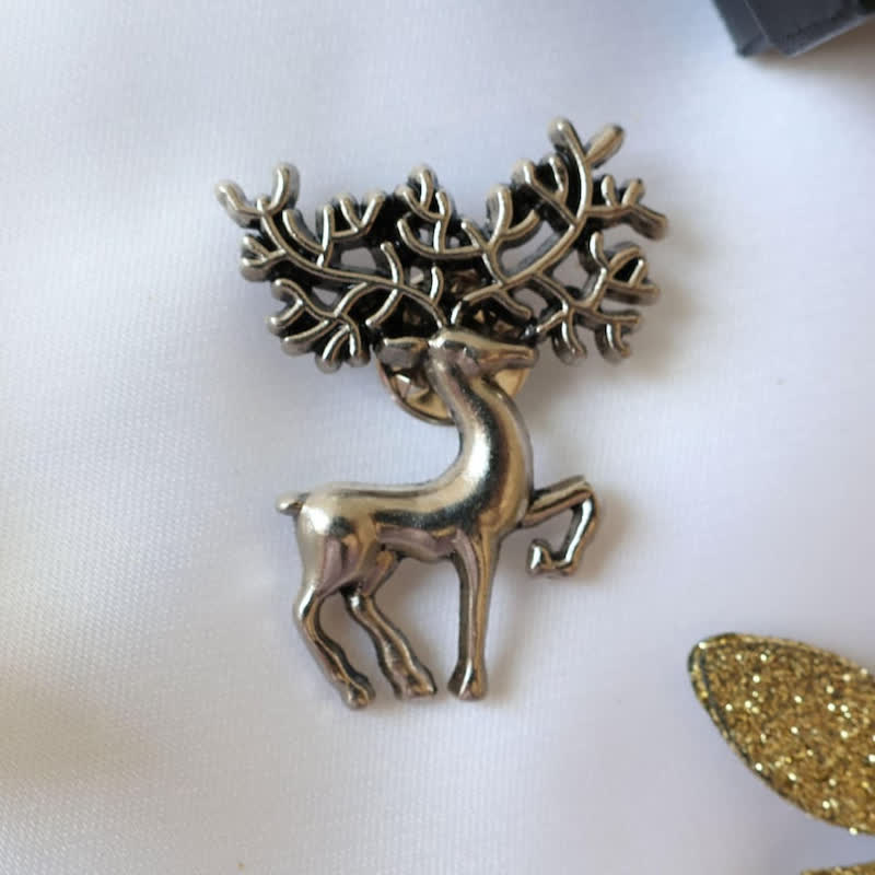 Broche accessoire de costume de cerf argenté d'élan de Noël pour homme