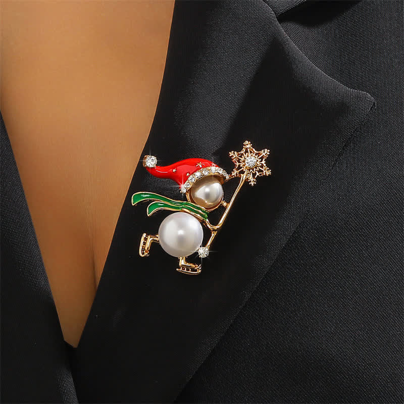 Broche de Noël pour femme avec chapeau de Père Noël rouge et bonhomme de neige mignon