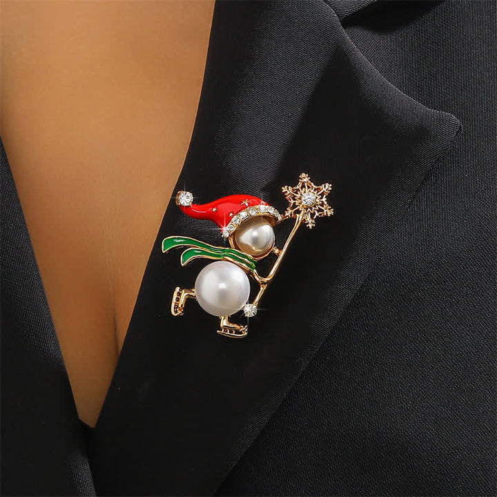 Broche de Noël pour femme avec chapeau de Père Noël rouge et bonhomme de neige mignon