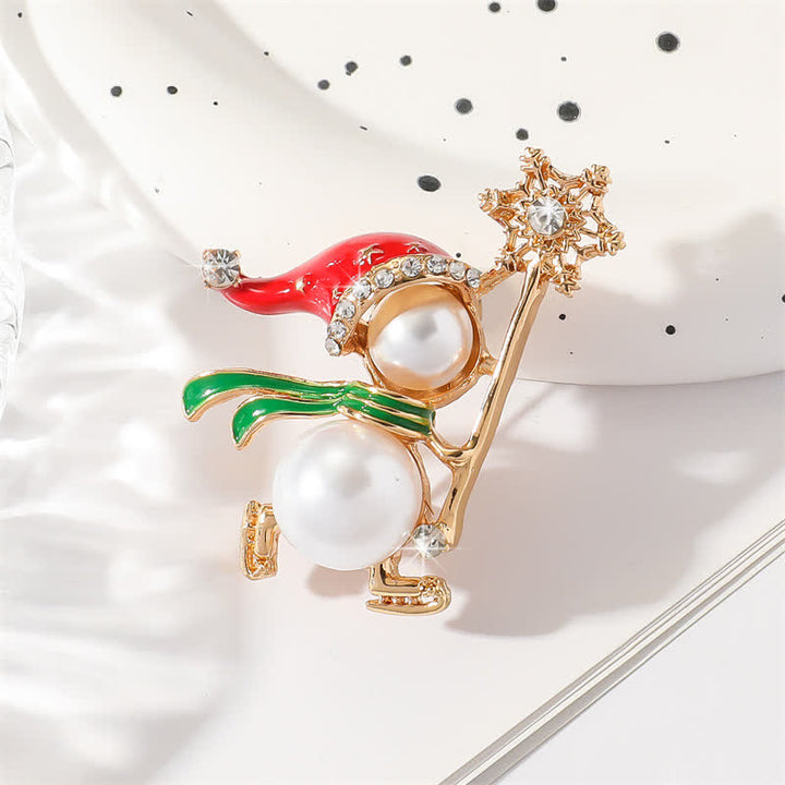 Broche de Noël pour femme avec chapeau de Père Noël rouge et bonhomme de neige mignon