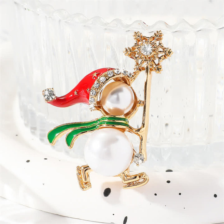 Broche de Noël pour femme avec chapeau de Père Noël rouge et bonhomme de neige mignon