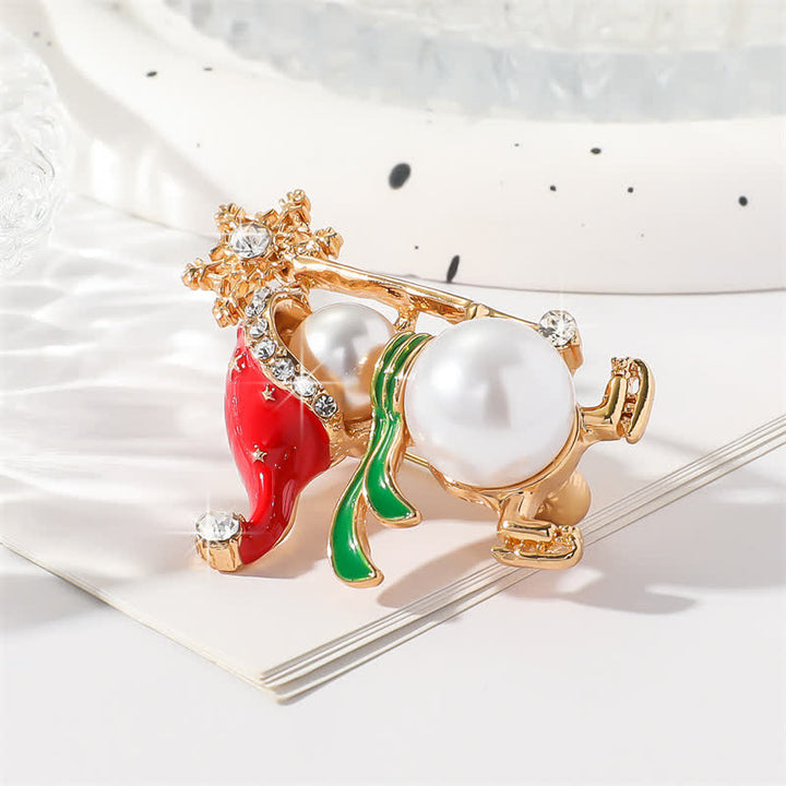 Broche de Noël pour femme avec chapeau de Père Noël rouge et bonhomme de neige mignon