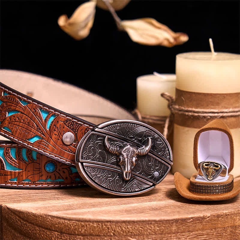 Ensemble de boucles de ceinture fonctionnelles à faire soi-même, couteau caché, anneau de taureau rétro