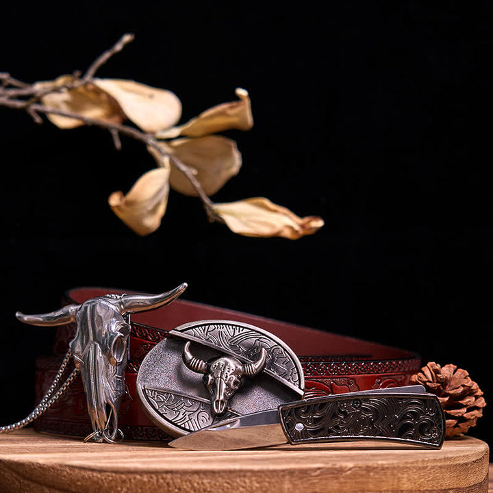 Ensemble de pendentifs en forme de taureau à longues cornes, couteau caché à faire soi-même, gadget occidental