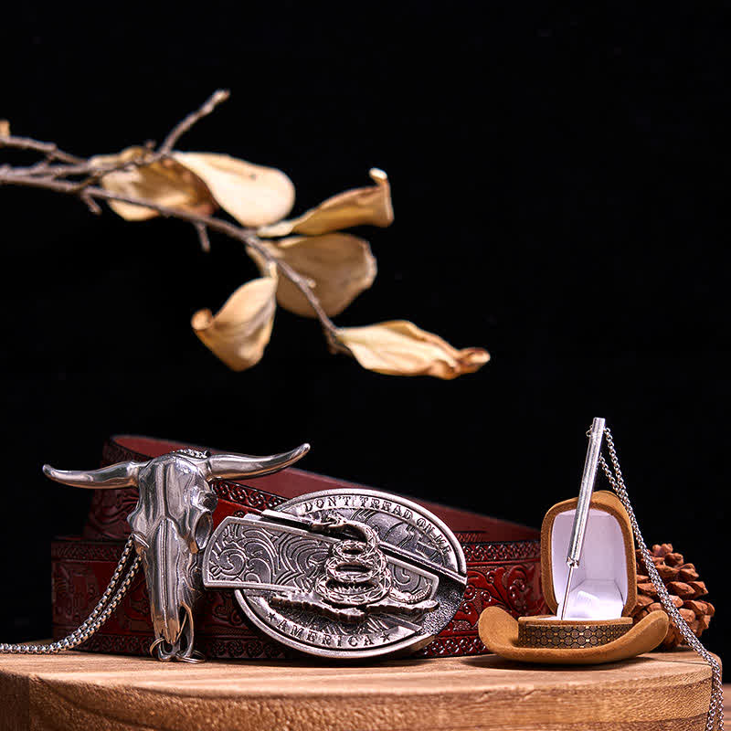 Ensemble de colliers et aiguilles à pendentif en forme de taureau à longues cornes et à couteau caché DIY