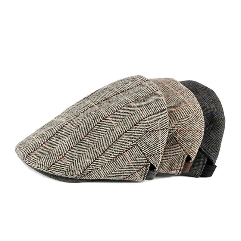 Béret plat en coton à chevrons vintage Gatsby