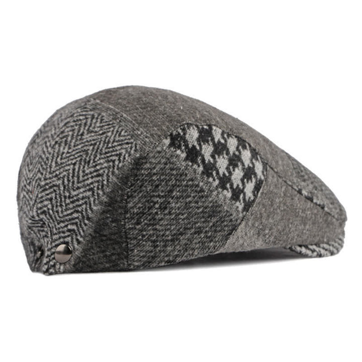 Béret en tweed à chevrons avec coutures patchwork