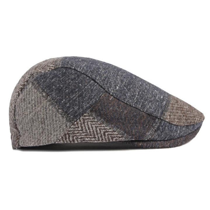 Béret en tweed à chevrons avec coutures patchwork