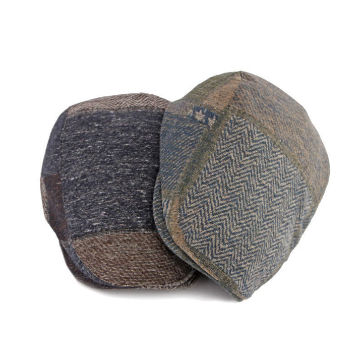 Béret en tweed à chevrons avec coutures patchwork