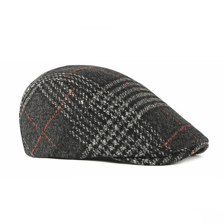 Béret à visière en laine mélangée à carreaux rayés vintage