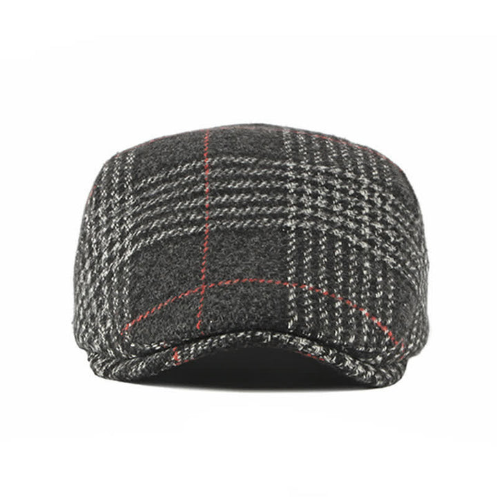 Béret à visière en laine mélangée à carreaux rayés vintage