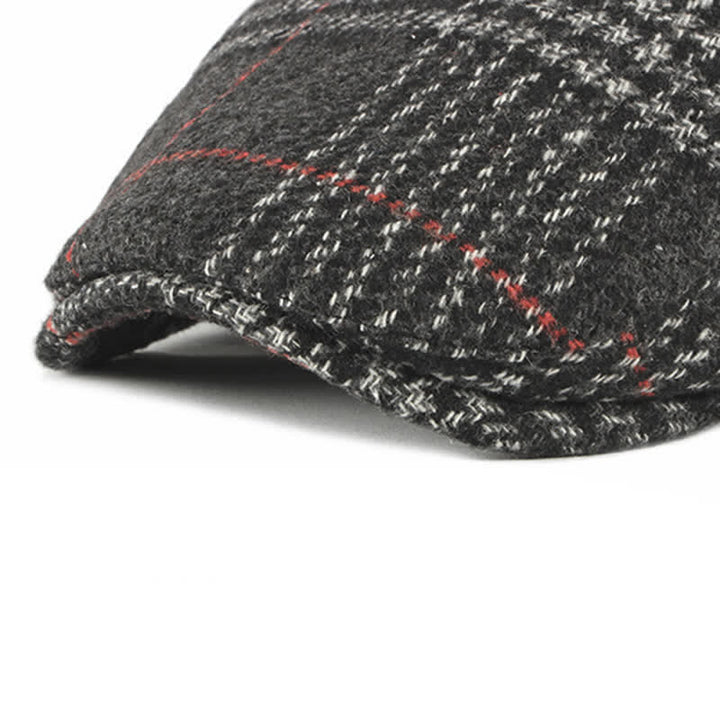 Béret à visière en laine mélangée à carreaux rayés vintage