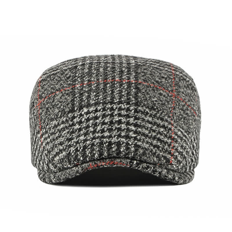 Béret à visière en laine mélangée à carreaux rayés vintage