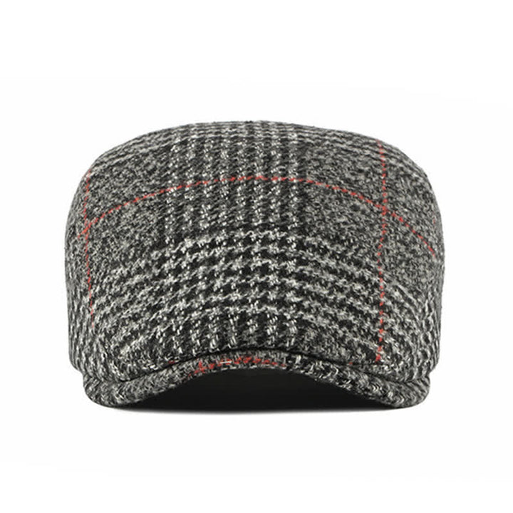 Béret à visière en laine mélangée à carreaux rayés vintage