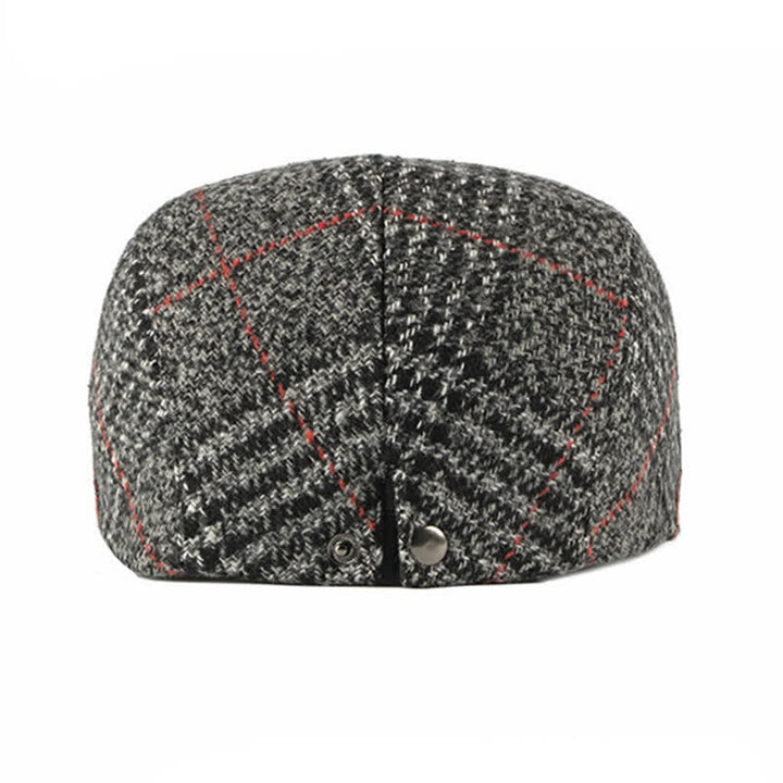 Béret à visière en laine mélangée à carreaux rayés vintage