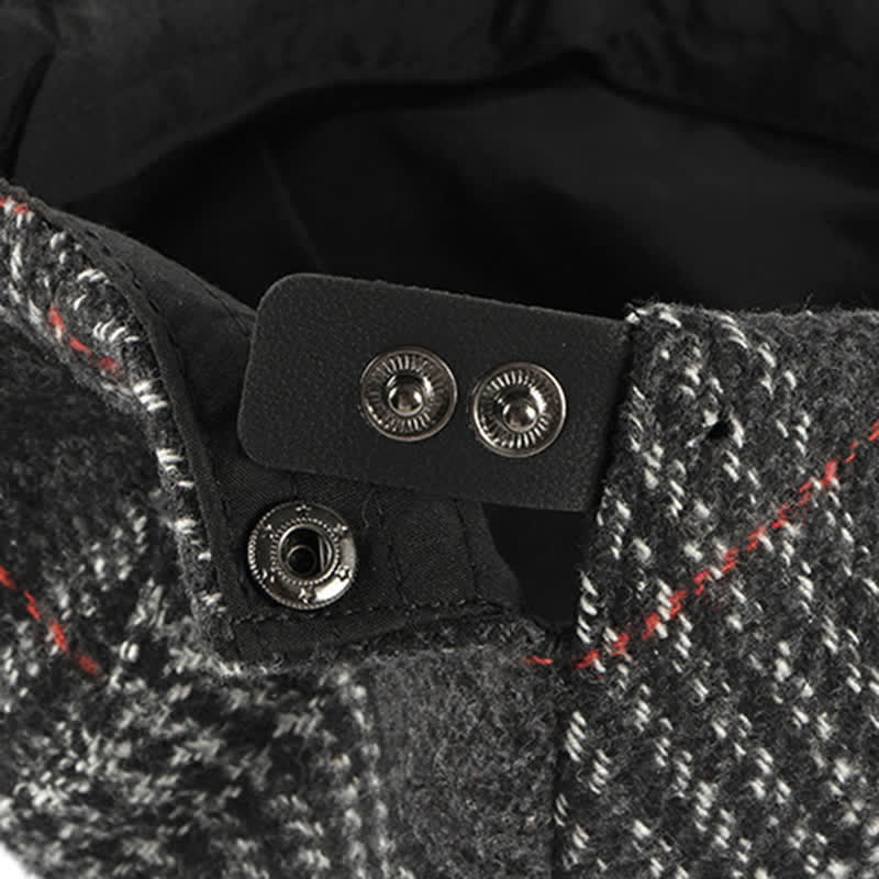 Béret à visière en laine mélangée à carreaux rayés vintage