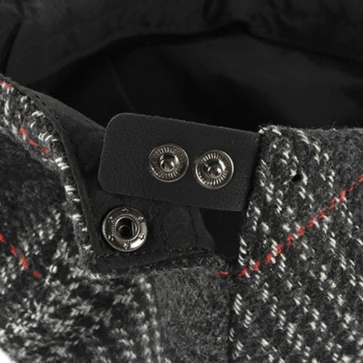 Béret à visière en laine mélangée à carreaux rayés vintage