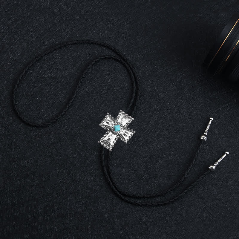 Cravate Bolo en pierre artificielle bleue croisée