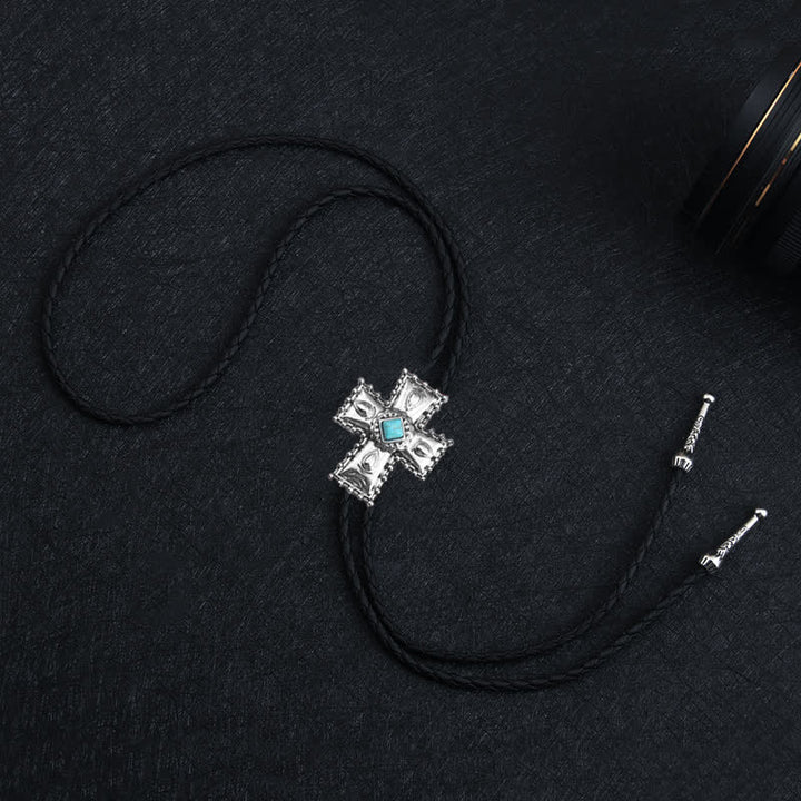 Cravate Bolo en pierre artificielle bleue croisée