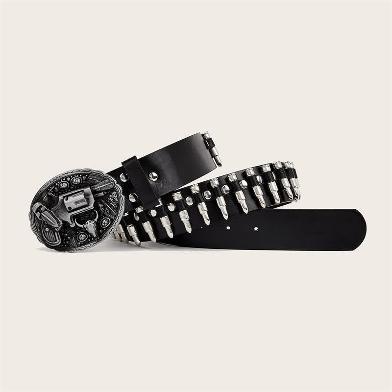 Ceinture en cuir avec boucle et rivets à motif imprimé pistolet 3D