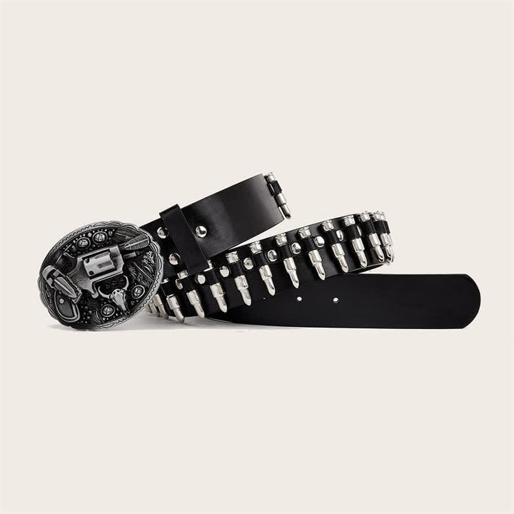 Ceinture en cuir avec boucle et rivets à motif imprimé pistolet 3D