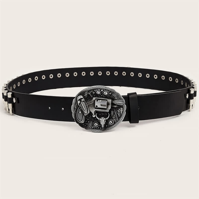 Ceinture en cuir avec boucle et rivets à motif imprimé pistolet 3D