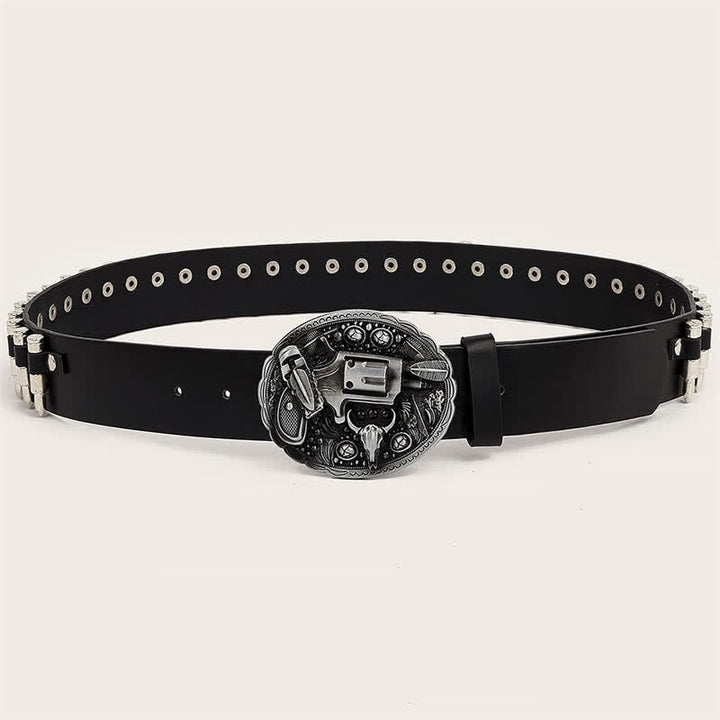 Ceinture en cuir avec boucle et rivets à motif imprimé pistolet 3D